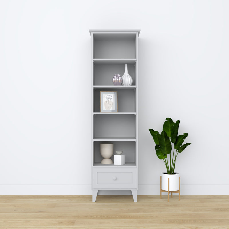 Regał z szufladą drewniane popielaty 57 cm – salon i gabinet, styl skandynawski
