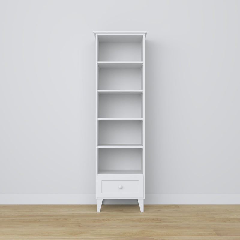 Regał z szufladą drewniane biały 57 cm – salon i gabinet, styl skandynawski