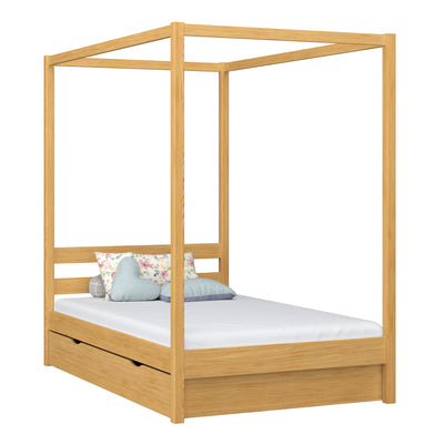 Wooden canopy bed with drawer natural pine – child’s room, scandi style