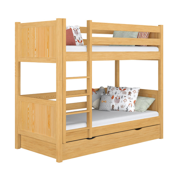 Natural Pine Wooden Bunk Bed with Drawer – Children’s Room, Solid Wood, Scandi