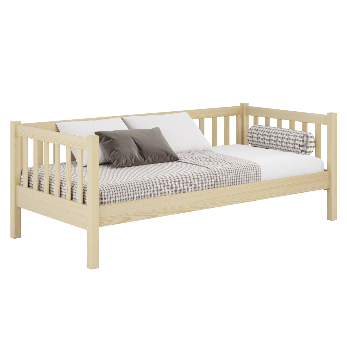 Medinė sofa-lova, bespalvė pušis - vaikų kambarys, skandinaviško stiliaus Nizio