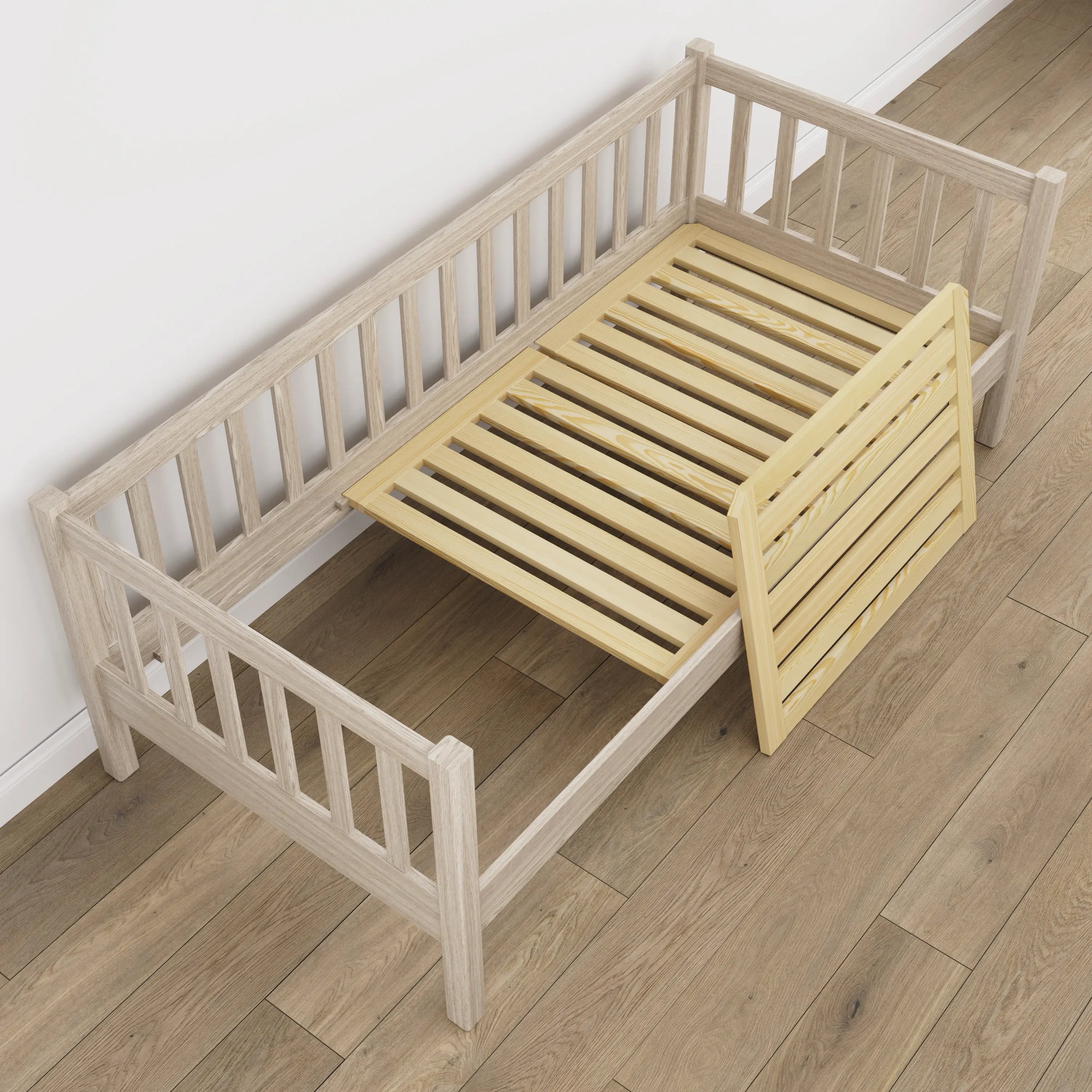 Balinto ąžuolo sofa-lova - vaizdas nuo galvūgalio, vaikų kambarys