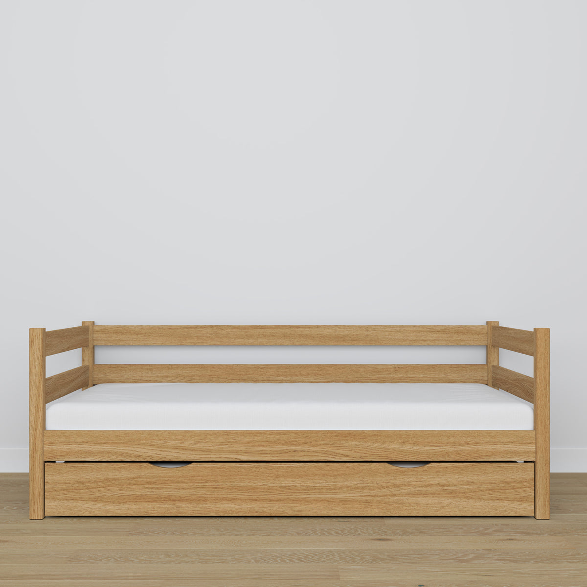 Sofa-lova su stalčiumi natūralaus ąžuolo čiužiniui iš ąžuolo - išmatavimai, Nizio