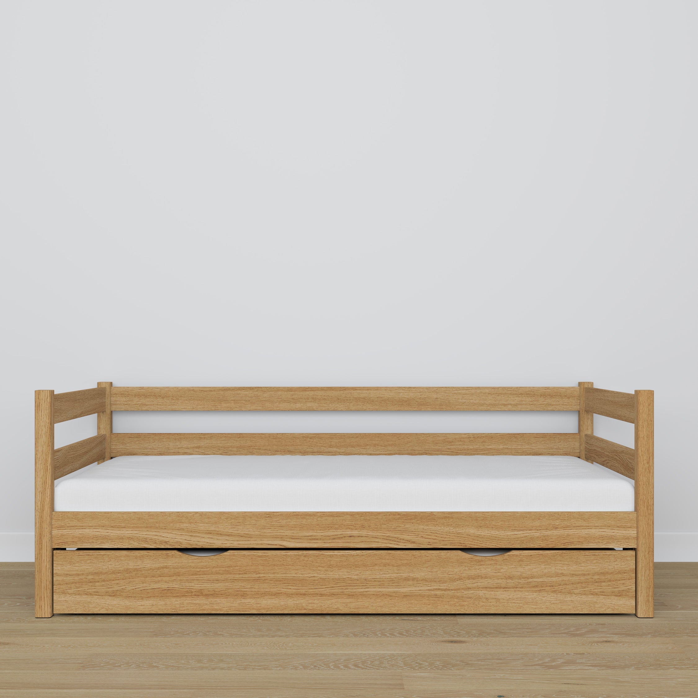 Sofa-lova su stalčiumi natūralaus ąžuolo čiužiniui iš ąžuolo - išmatavimai, Nizio