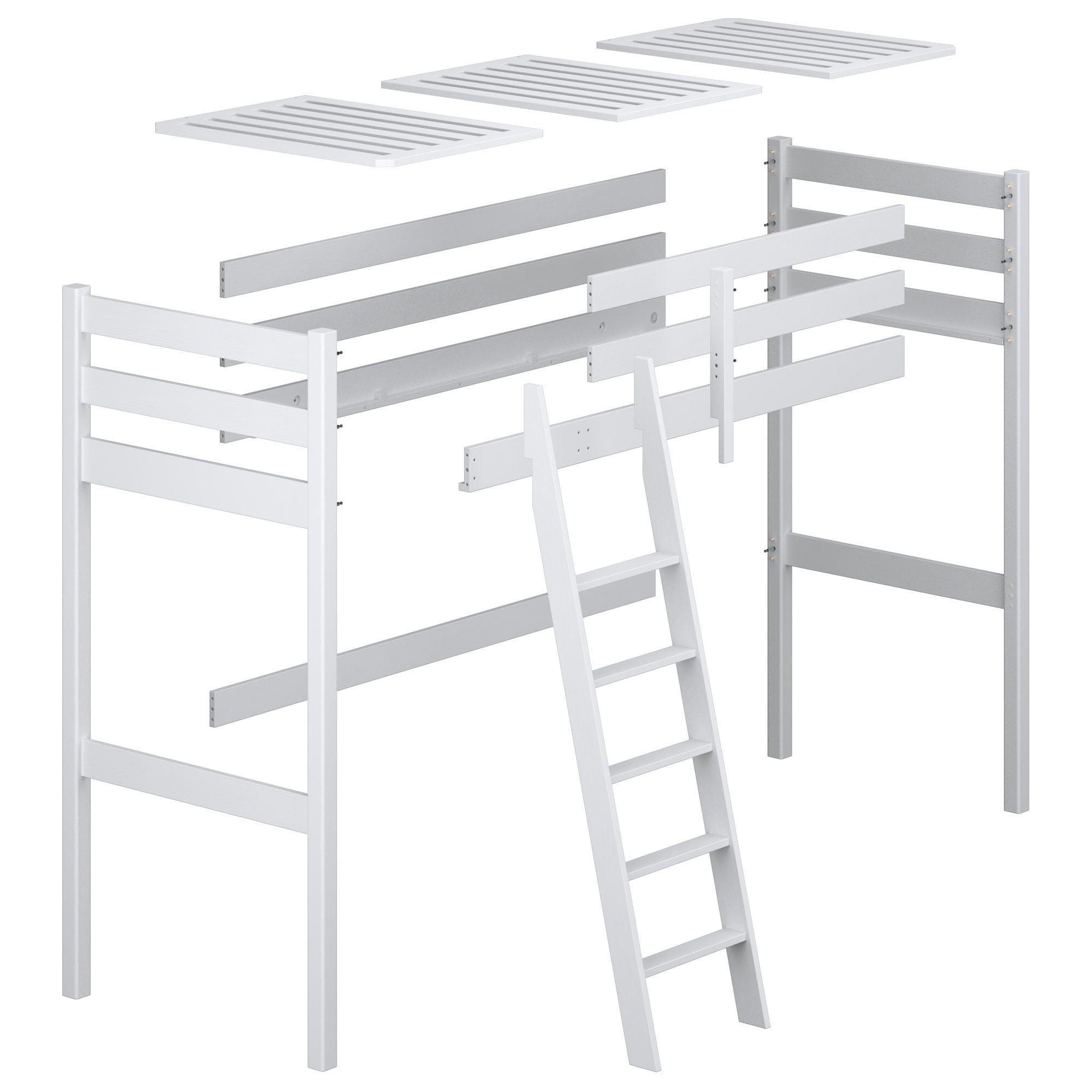 Loft bed natural pine – wooden posts and joints, close-up on quality