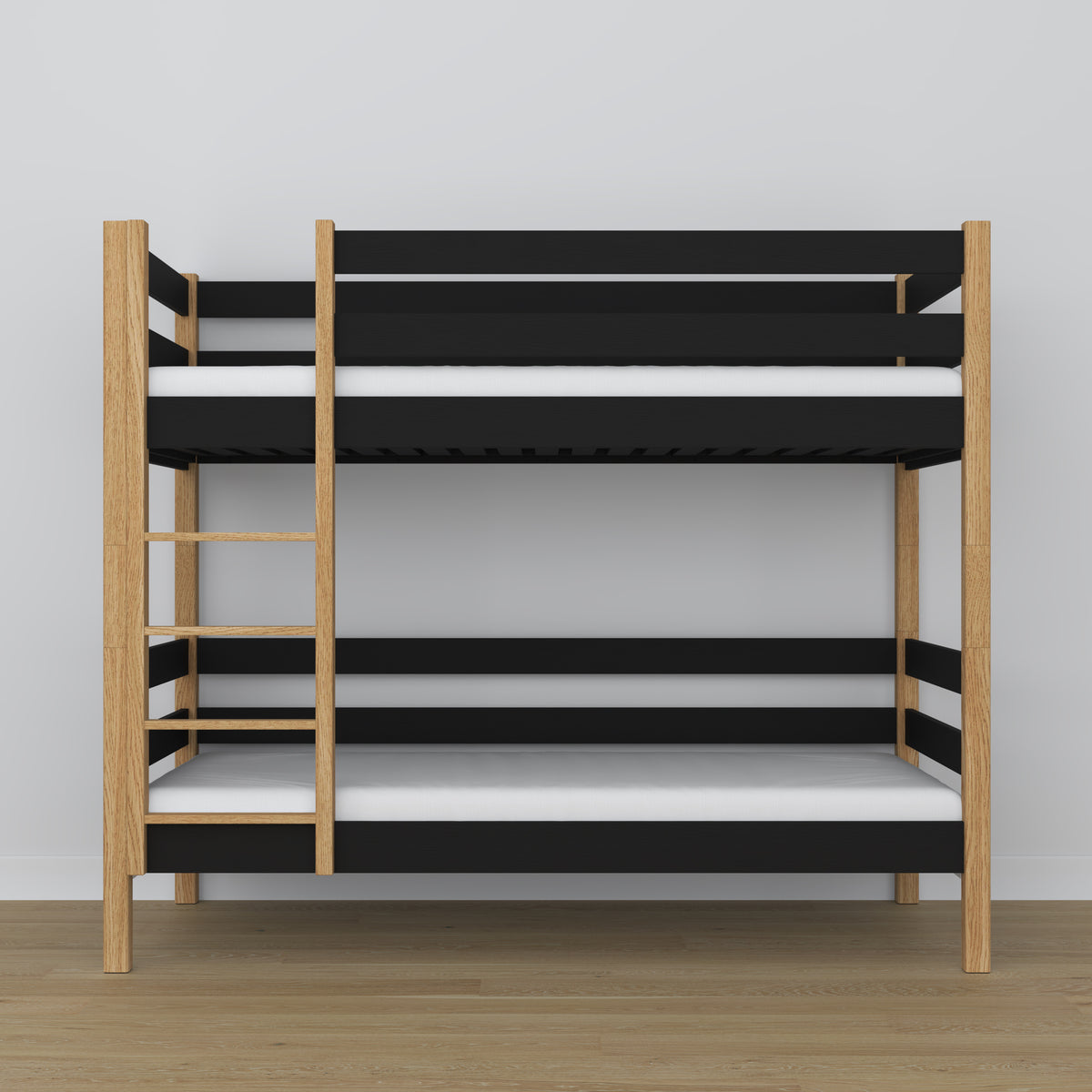 Black and oak bunk bed made of wood - side view, Nizio Home