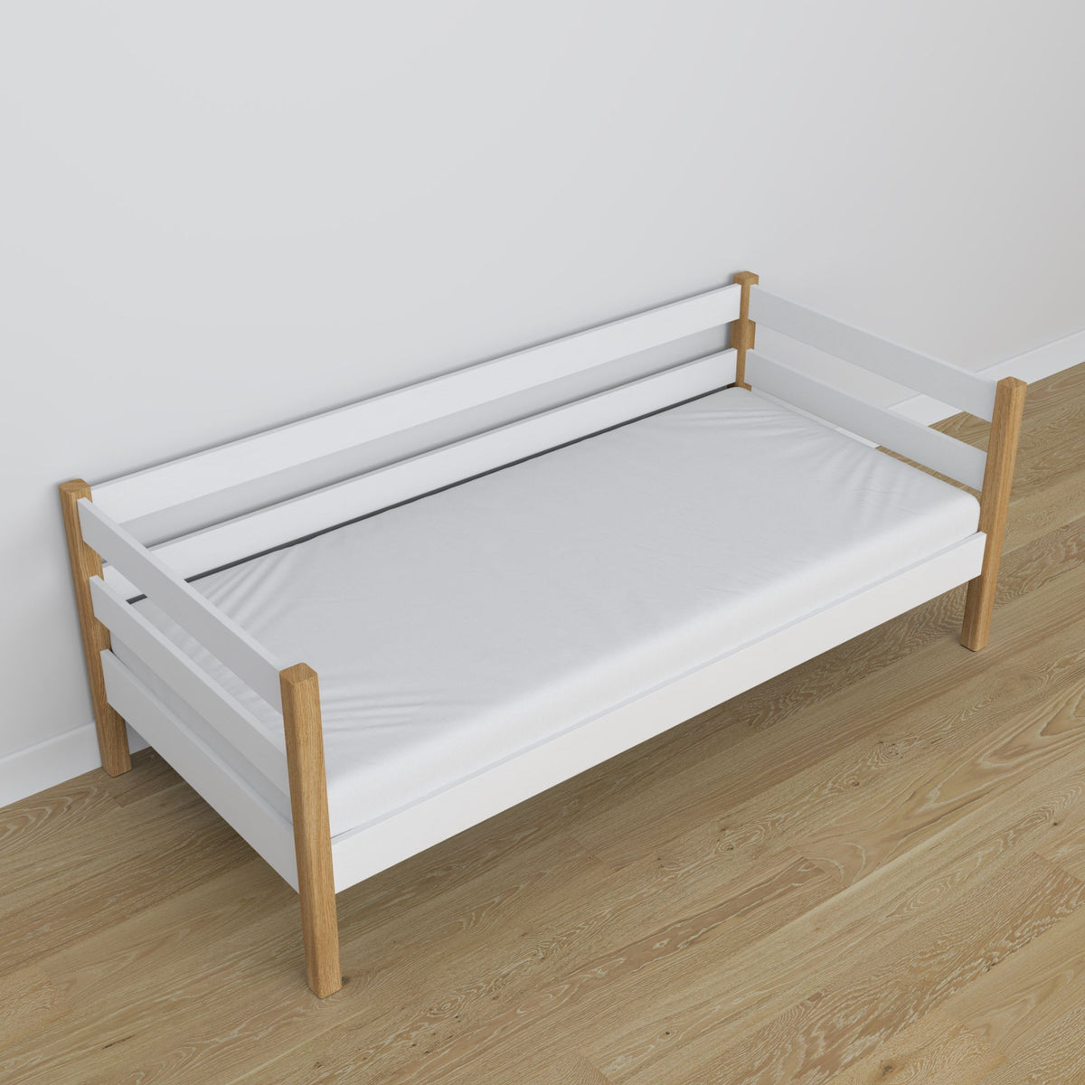 Balta ir ąžuolinė sofa-lova iš medžio - matmenys ir schema, Nizio