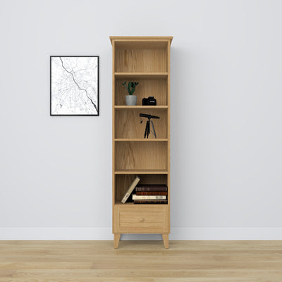 Regał z szufladą dębowe dąb naturalny 57 cm – salon i gabinet, styl skandynawski