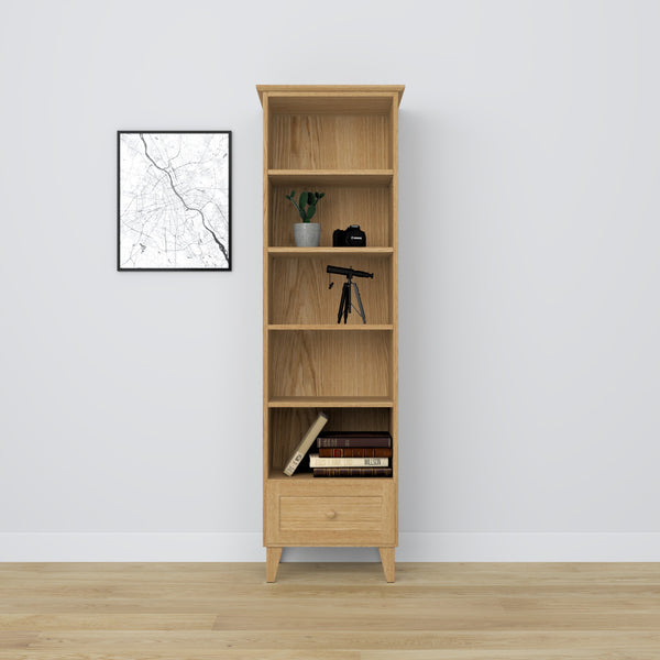 Regał z szufladą dębowe dąb naturalny 57 cm – salon i gabinet, styl skandynawski