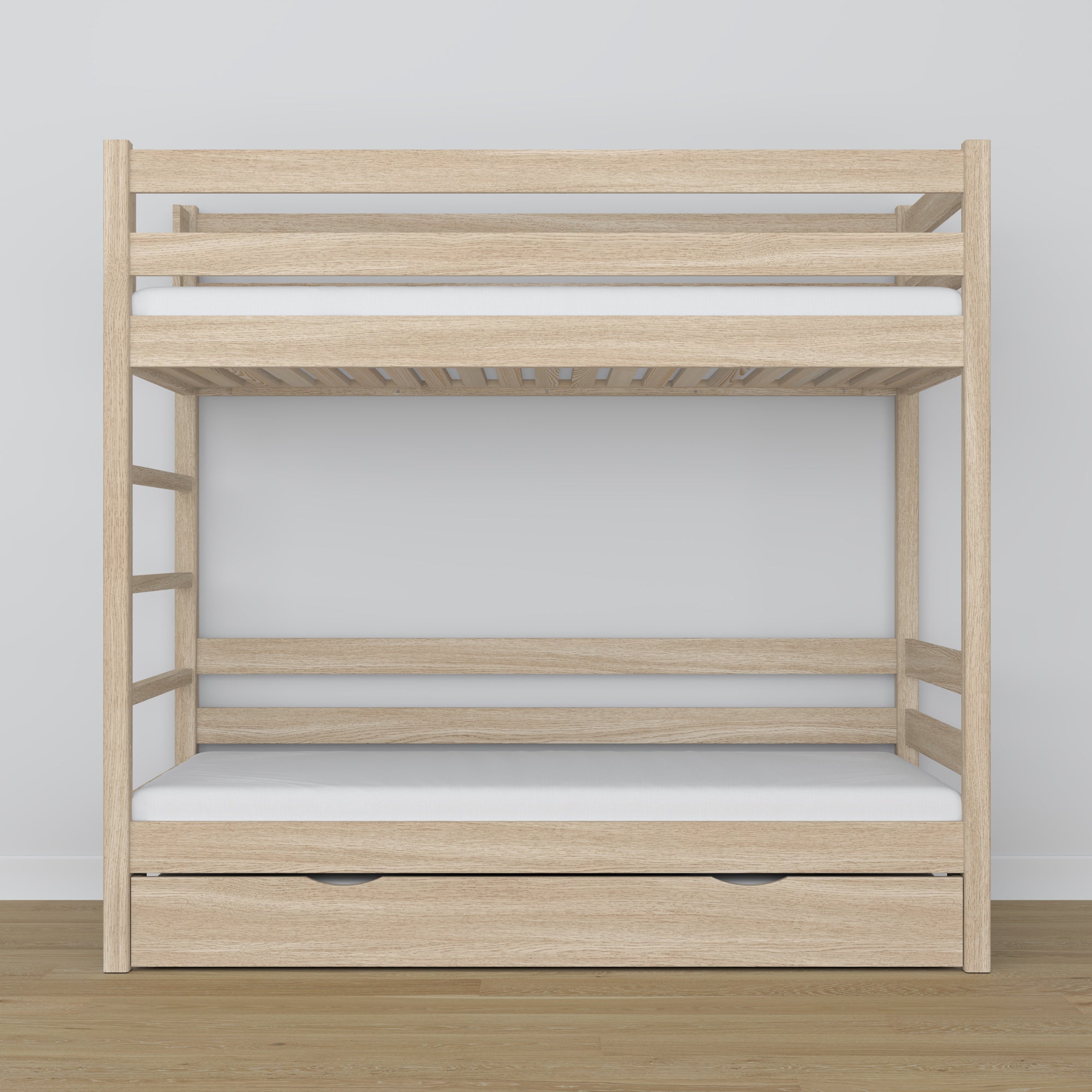 Bleached Oak Bunk Bed – Oak Slatted Frame, Mattress Drawer