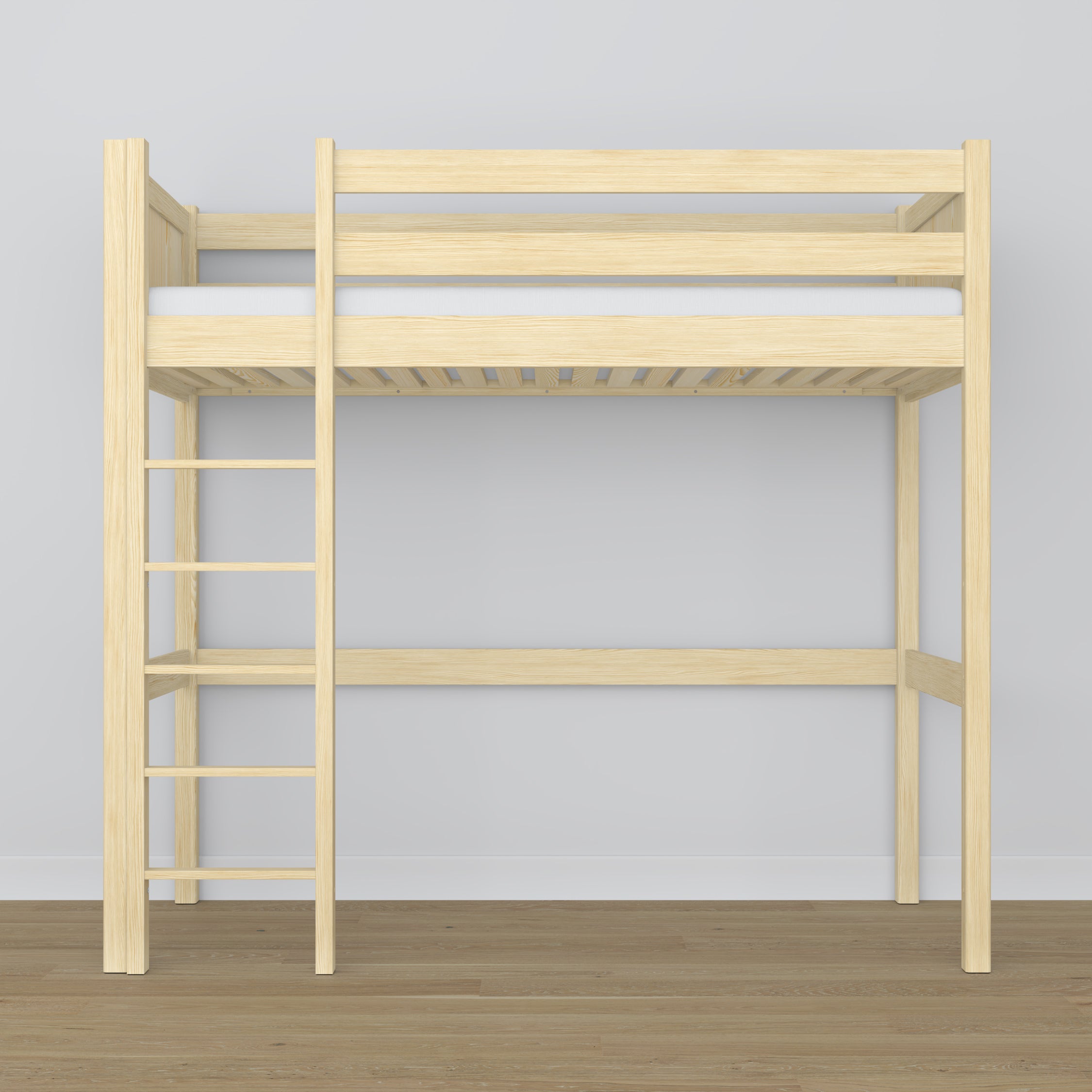 Loft bed clear pine – wooden ladder and safety rail, Nizio Home