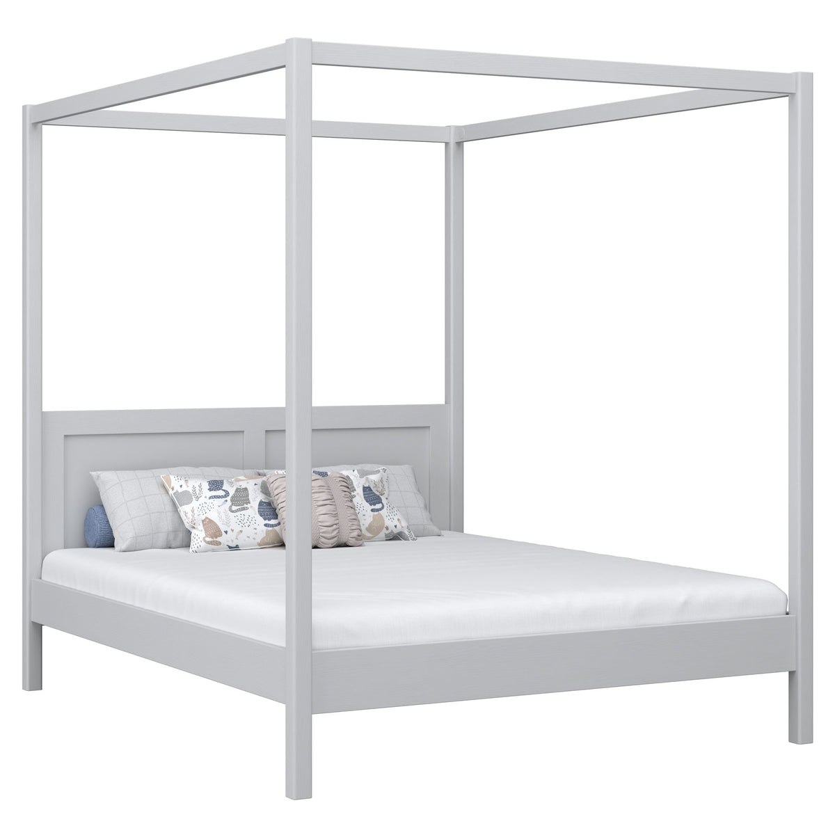 Double bed with canopy grey – wooden frame and slats, Nizio