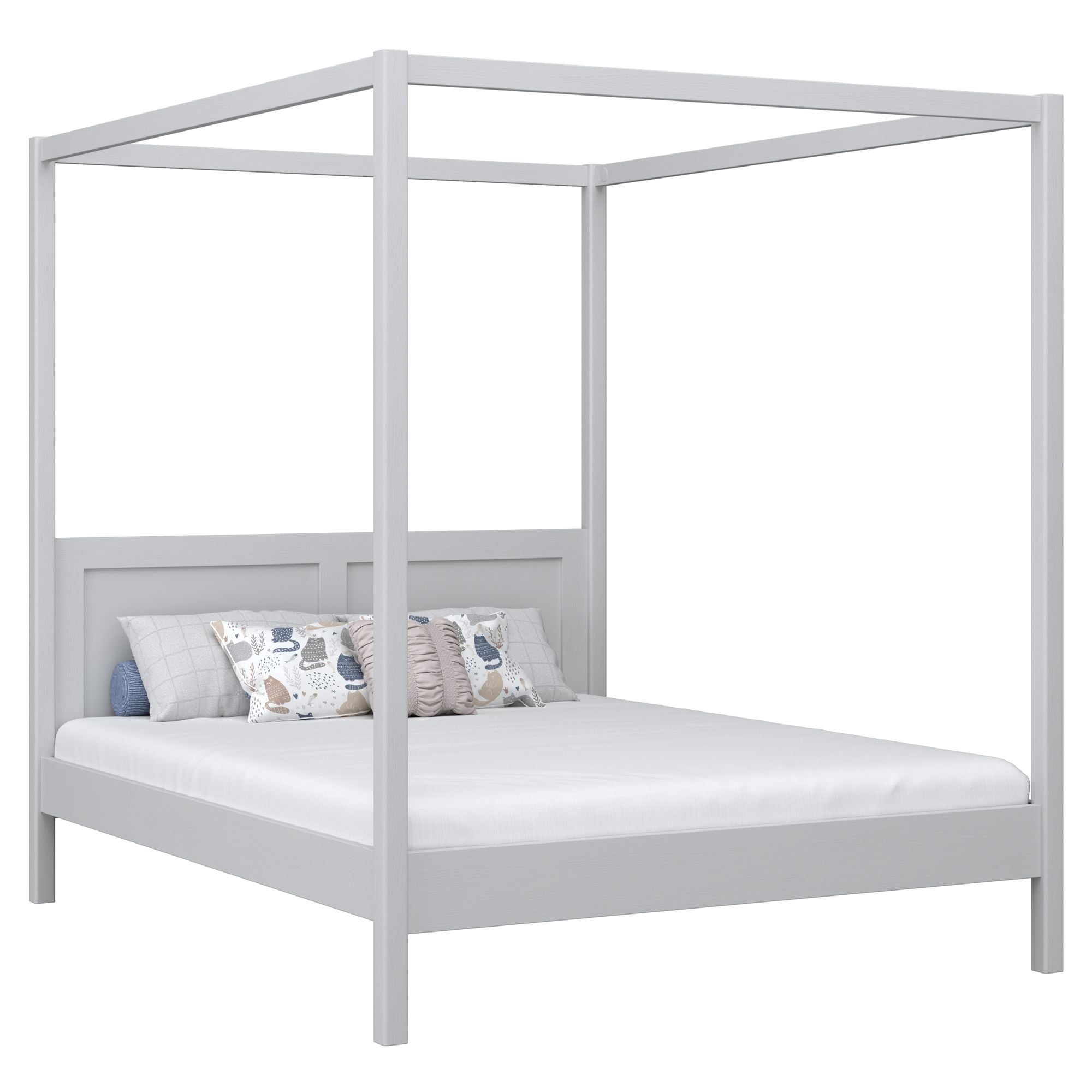 Double bed with canopy grey – wooden frame and slats, Nizio