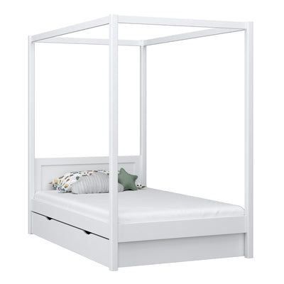 Single bed with canopy and drawer N02 wooden in custom RAL/NCS color – solid wood, Nizio