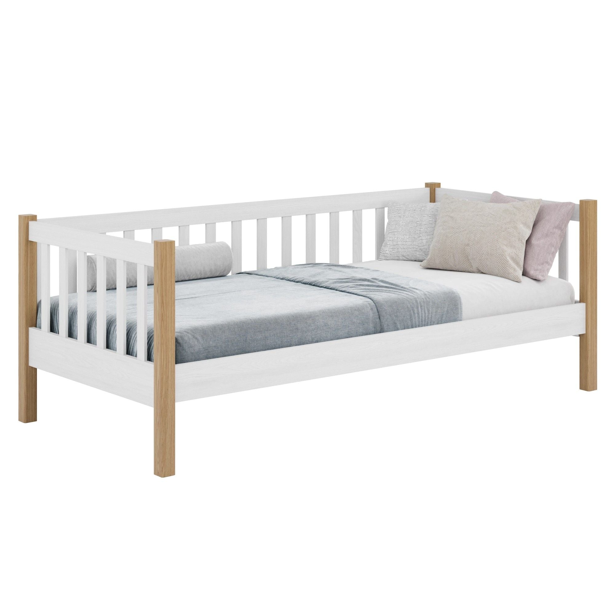Balta sofa-lova su ąžuolo mediena - matmenys ir schema, Nizio