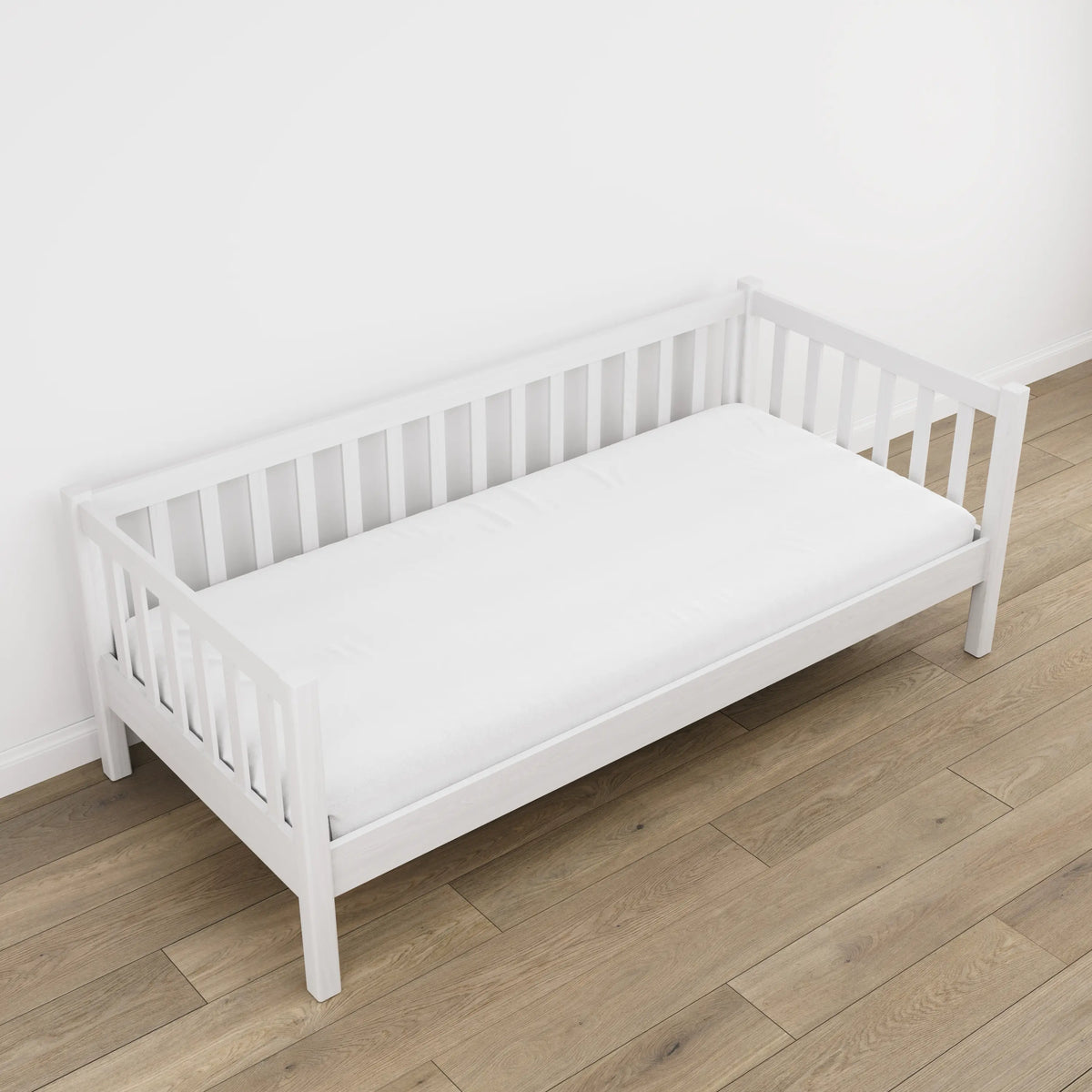 Balta sofa-lova vaikų kambaryje - skani išdėstymas, medinė