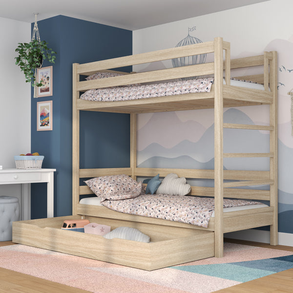 Oak Bunk Bed with Drawer Bleached Oak – Children’s Room, Solid Wood, Scandi