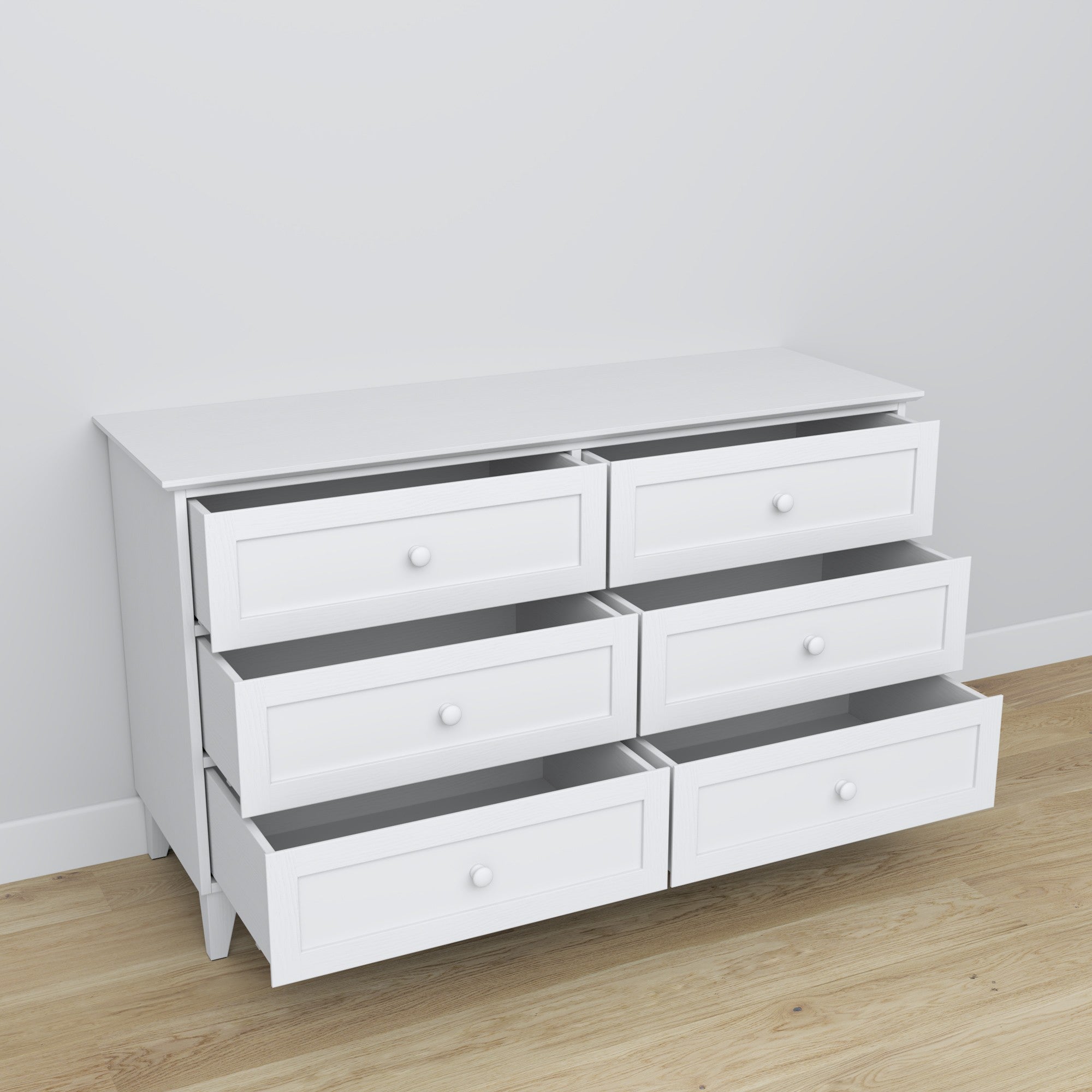 Komoda 6S drewniane biały 154 cm w sypialni – aranżacja skandynawska