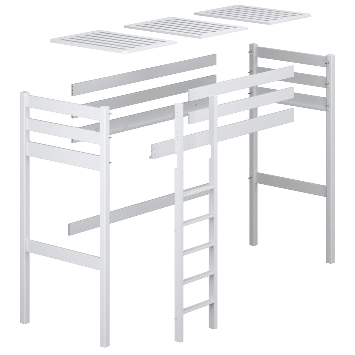 Loft bed white/oak wooden – dimensions and diagram, Nizio