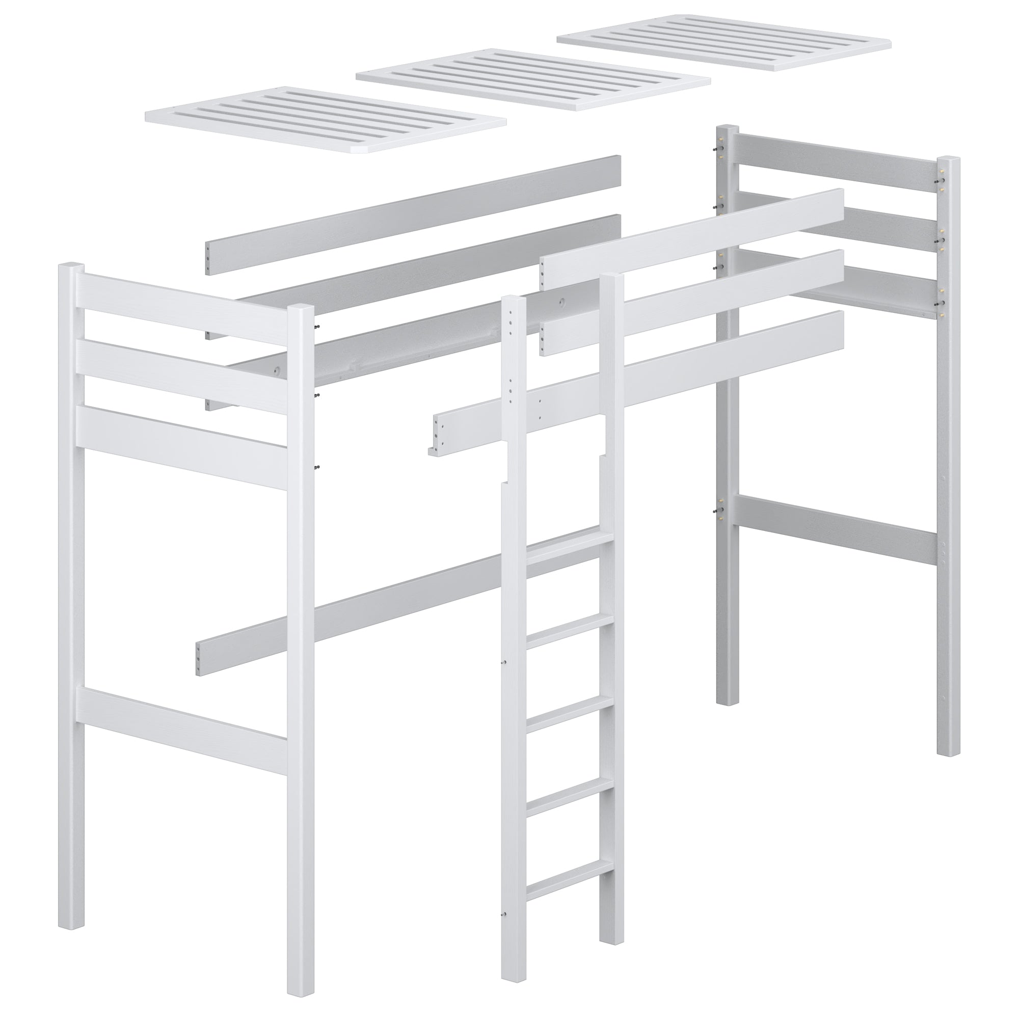 Loft bed white/oak wooden – dimensions and diagram, Nizio