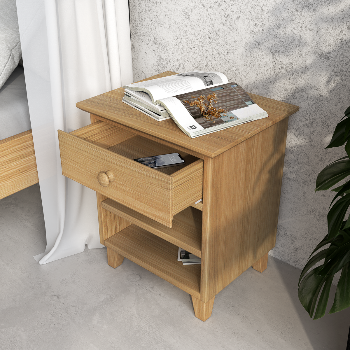 Oak bedside table 1S N02 Scandi oak natural