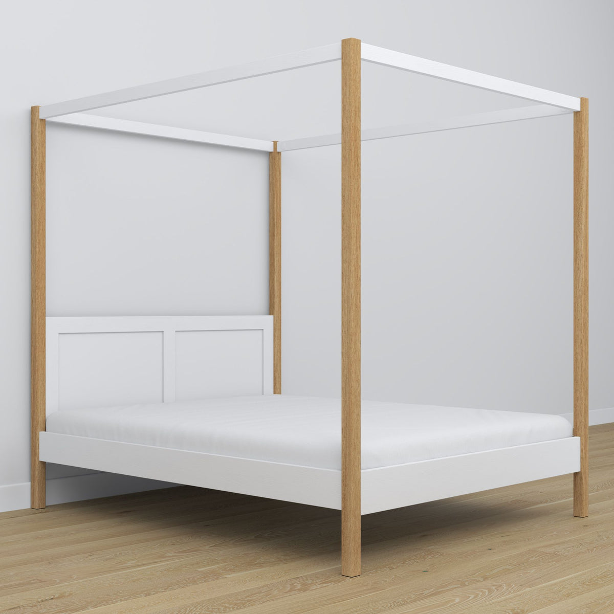Wooden canopy bed white-oak – dimensions and diagram, Nizio Home