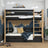 Black and oak bunk bed with a drawer - wooden railing and ladder, Nizio