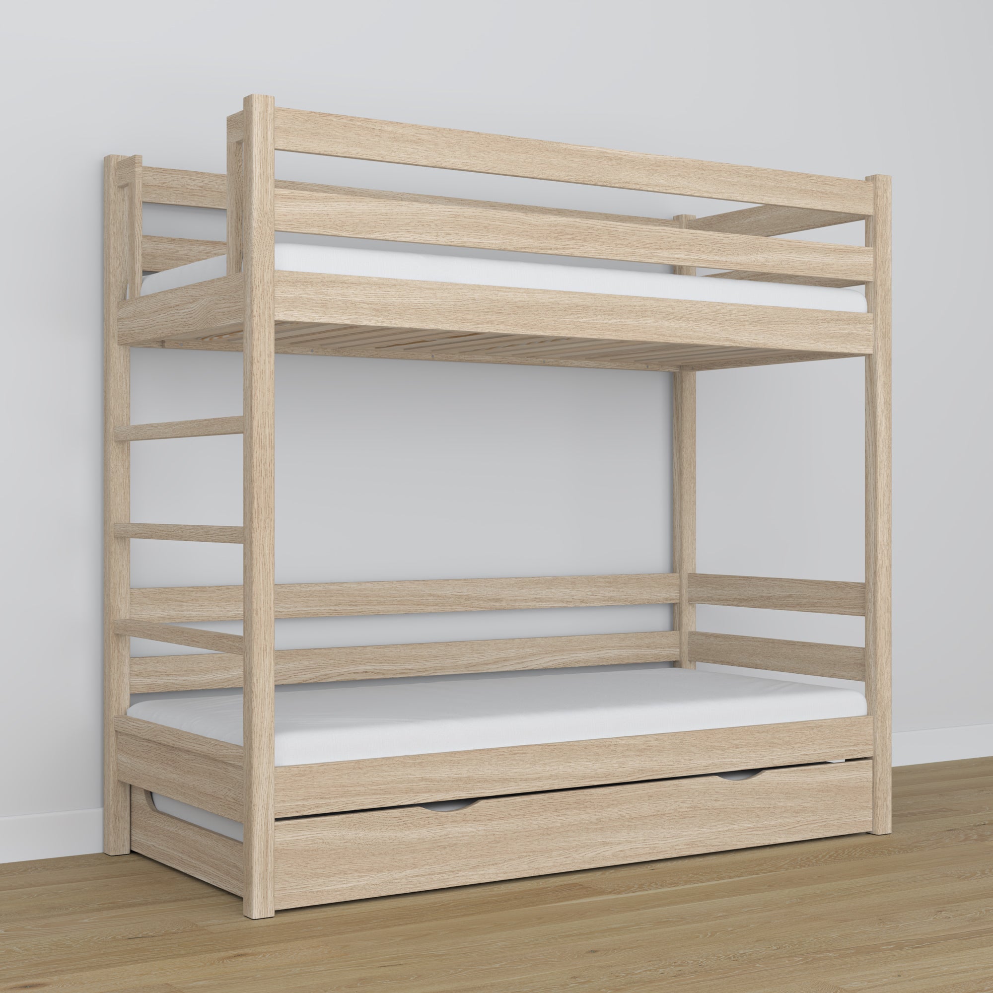 Bunk Bed with Mattress Drawer Bleached Oak Oak – Solid Wood, Scandi Style