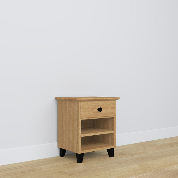 Bedside table N02 oak natural oak with black – open drawer, bedside storage compartment