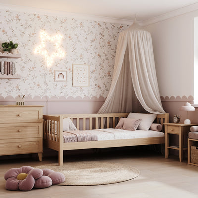 Natūralaus ąžuolo sofa-lova - vaikų kambarys, skandinaviško stiliaus Nizio