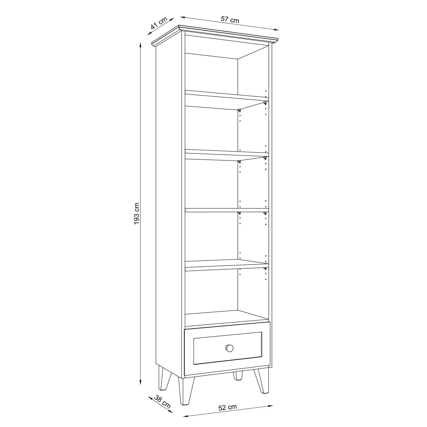 Regał 1S drewniane biały – wymiary i schemat 57 cm, Nizio Home