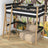 Loft bed black/oak in children’s room – scandi arrangement, wooden