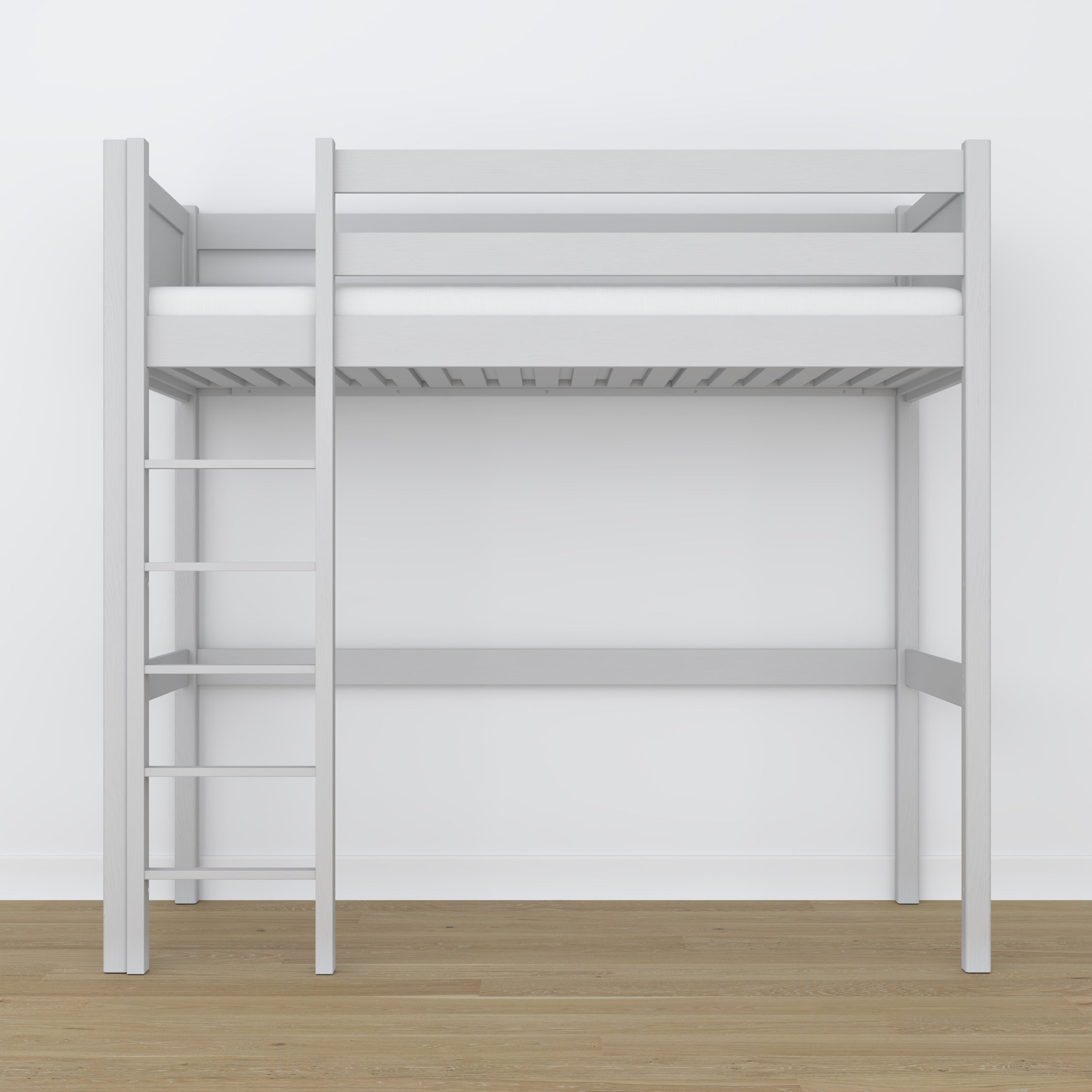 Loft bed grey – wooden ladder and safety rail, Nizio Home
