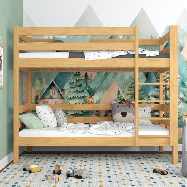 Łóżko piętrowe sosna naturalna – drabinka i barierka ochronna drewniane, Nizio Home