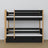 Black and oak bunk bed - wooden frame with slats, side view