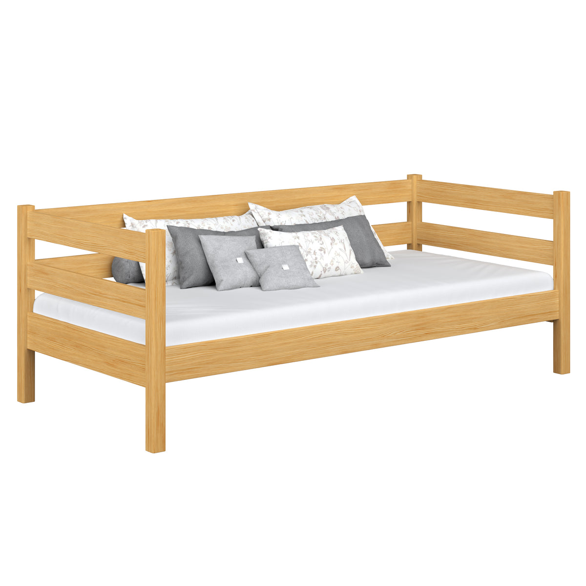 Medinė sofa-lova, natūrali pušis - vaikų kambarys, skandinaviško stiliaus Nizio