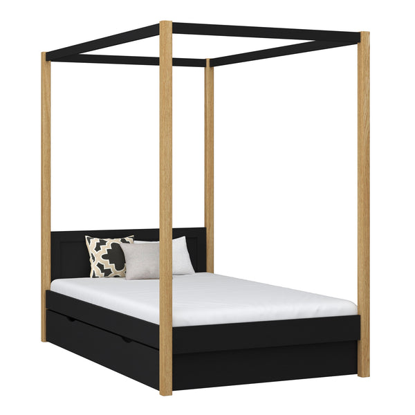 Wooden canopy bed with drawer black-oak – child’s room, scandi style