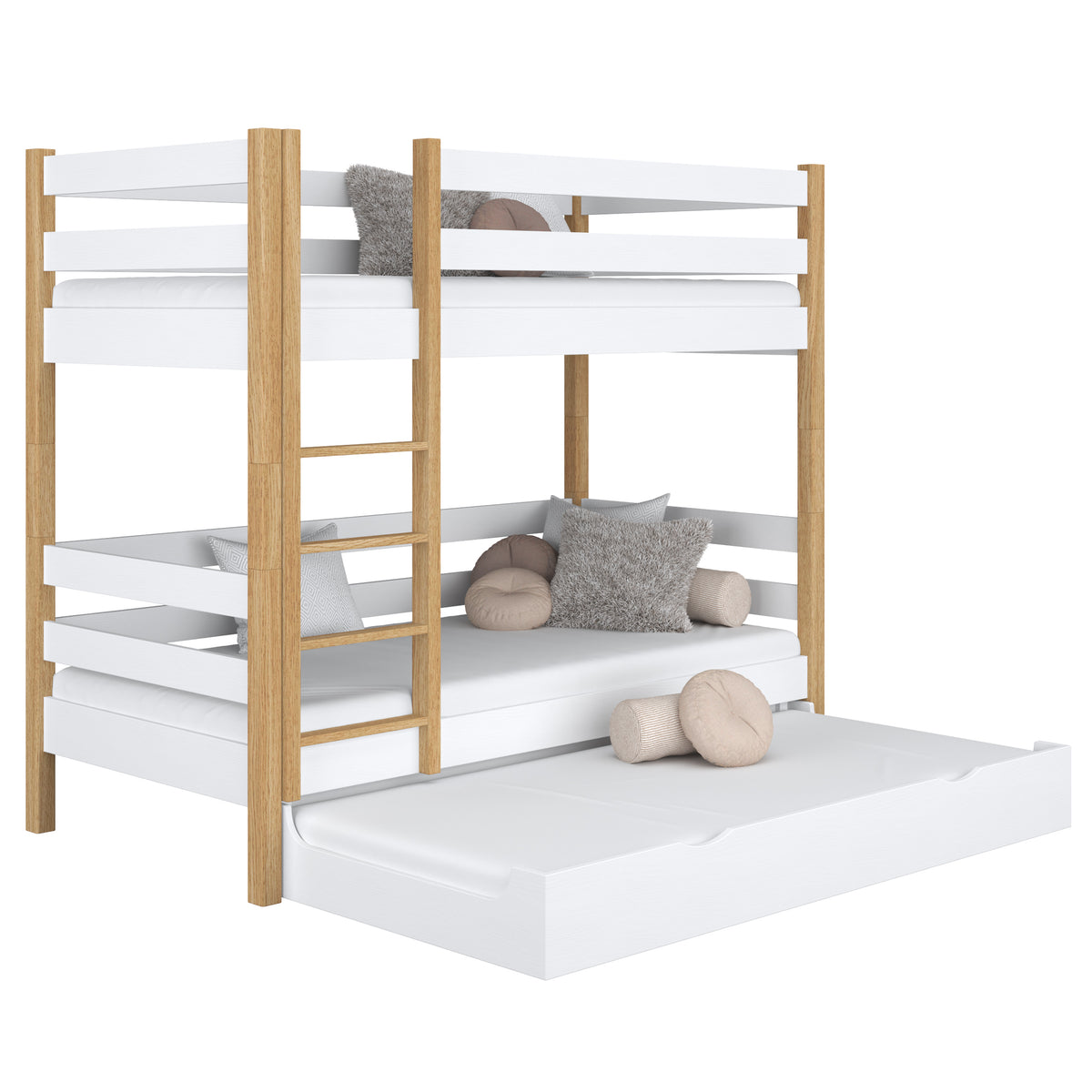 White and Oak Wooden Bunk Bed with Mattress Drawer – Scandi Children’s Room