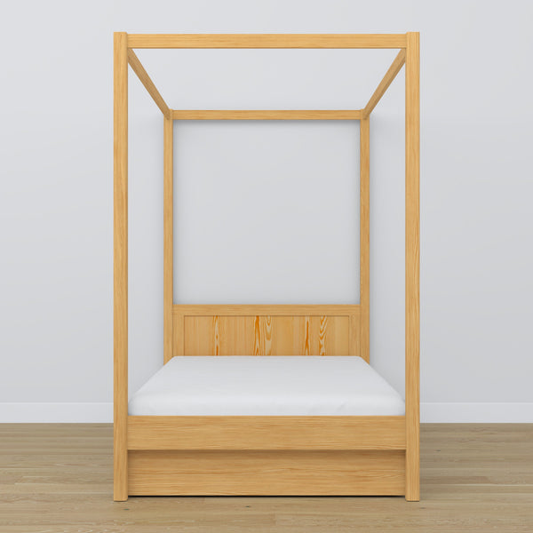 Natural pine canopy bed – open drawer, wooden, Nizio Home