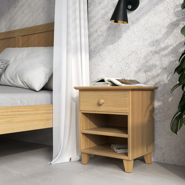 Szafka nocna N02 dąb naturalny – dębowe, widok frontalny, Nizio Home