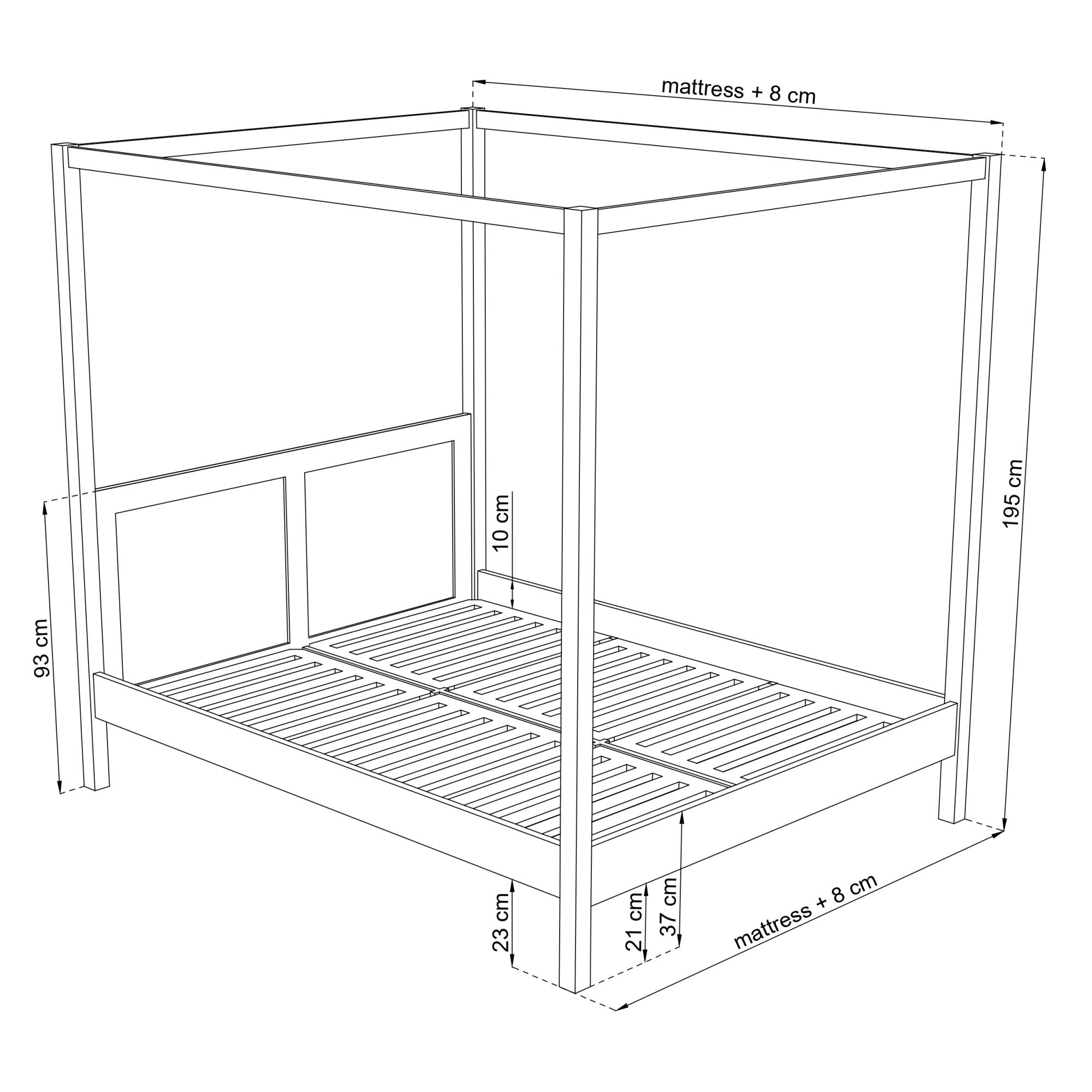 Wooden double bed with canopy grey – legs, close-up of details