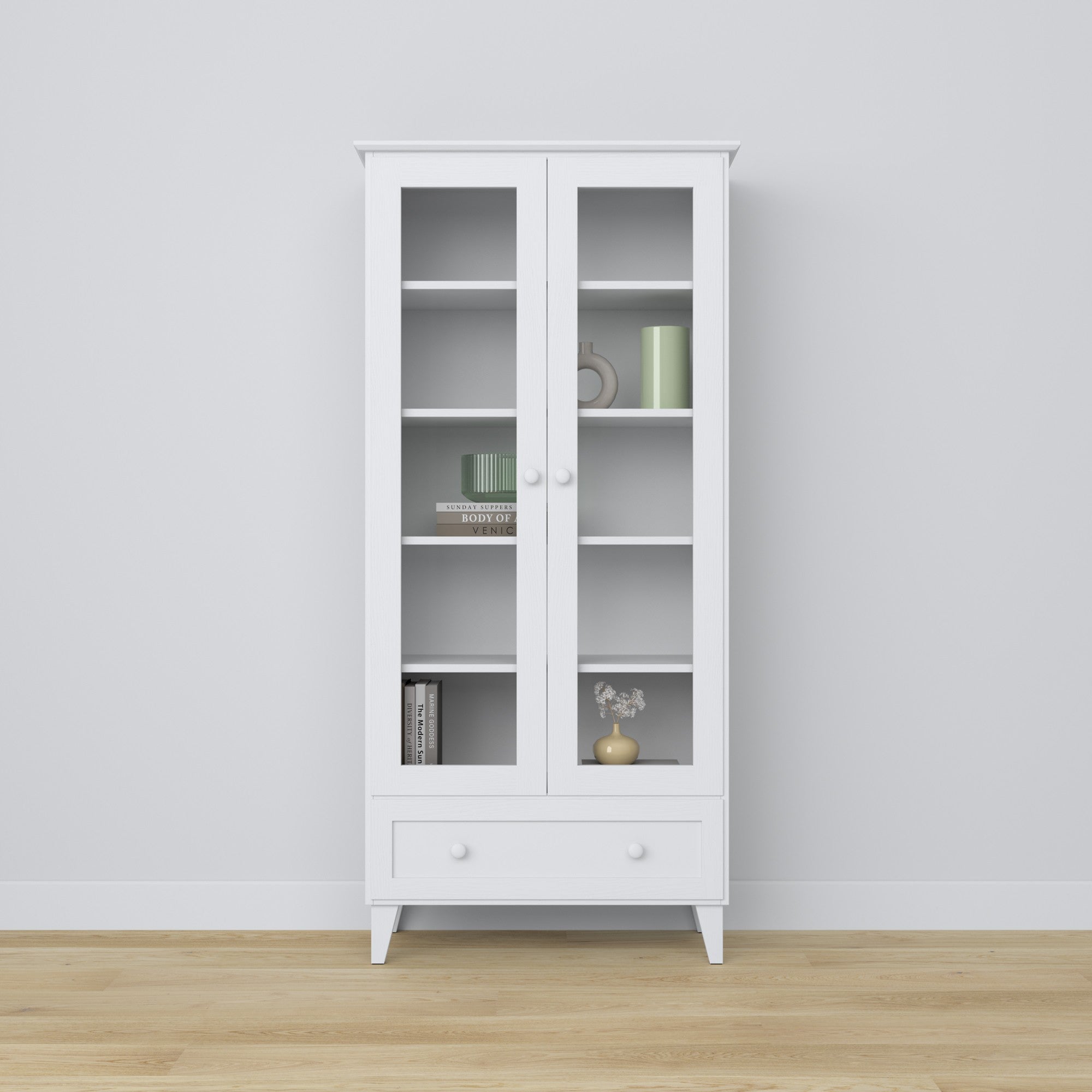 Witryna z szufladą drewniane biały 90 cm – salon, styl skandynawski Nizio