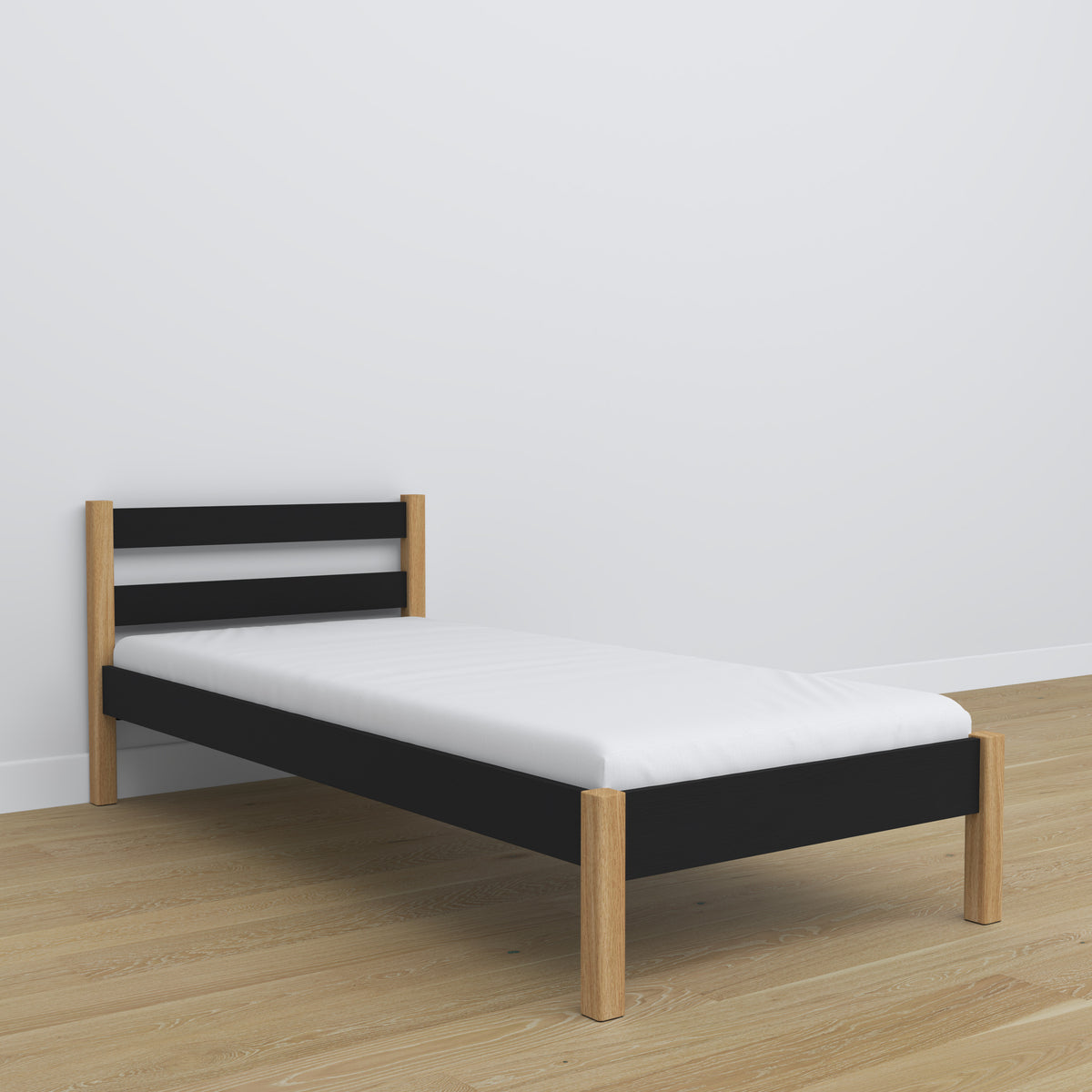 Black and Oak Bed in a Children’s Room – Scandinavian Arrangement, Wooden