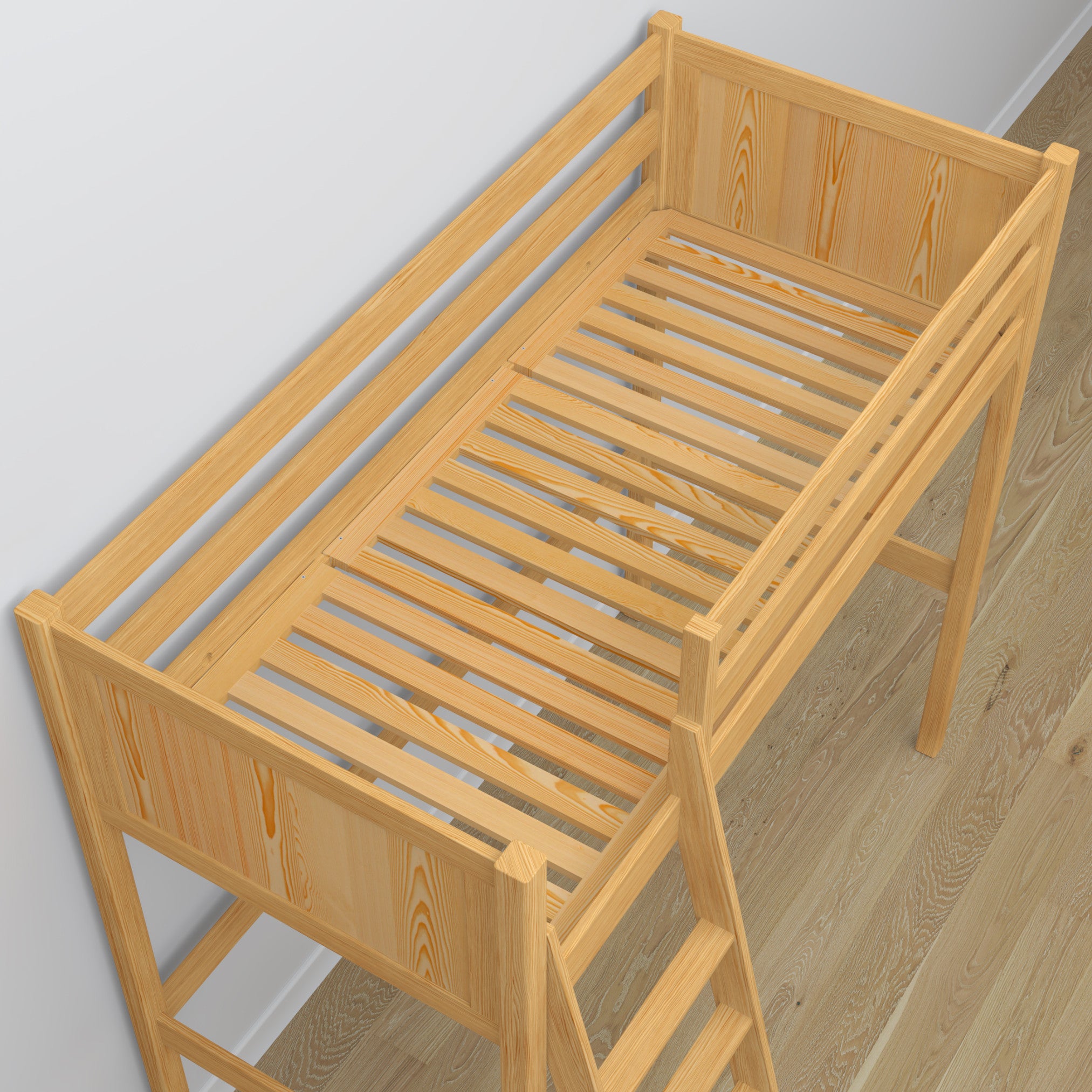 Natural Pine Wooden Loft Bed with Desk – Ladder and Joint Details