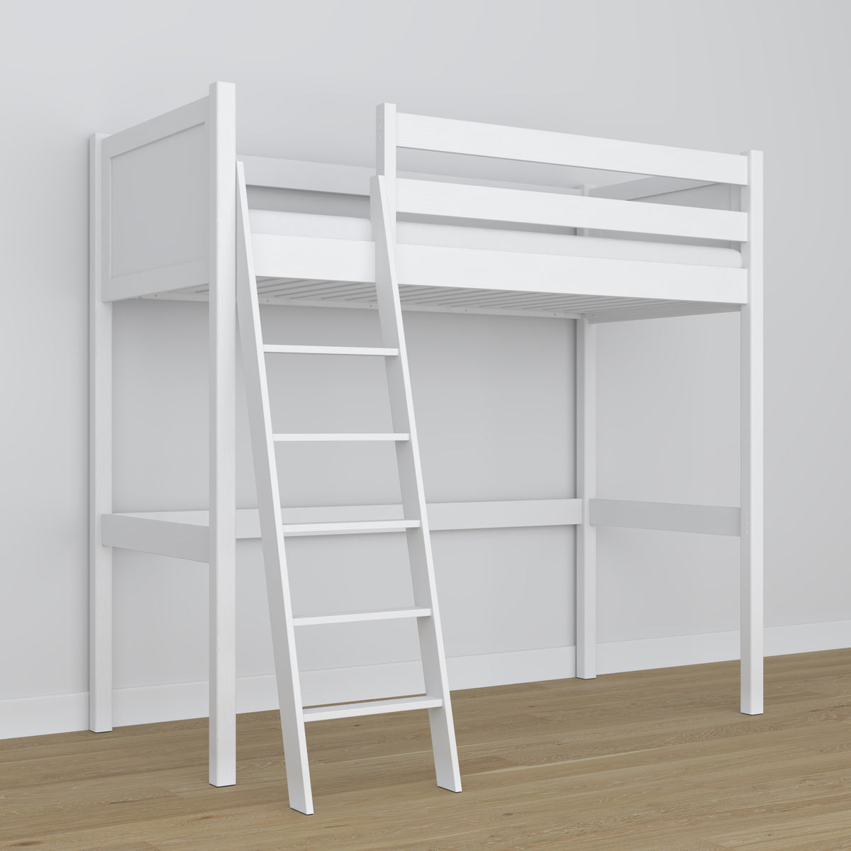 Balta medinė antresolinė lova - sandūrų ir kopėčių detalės, Nizio Home