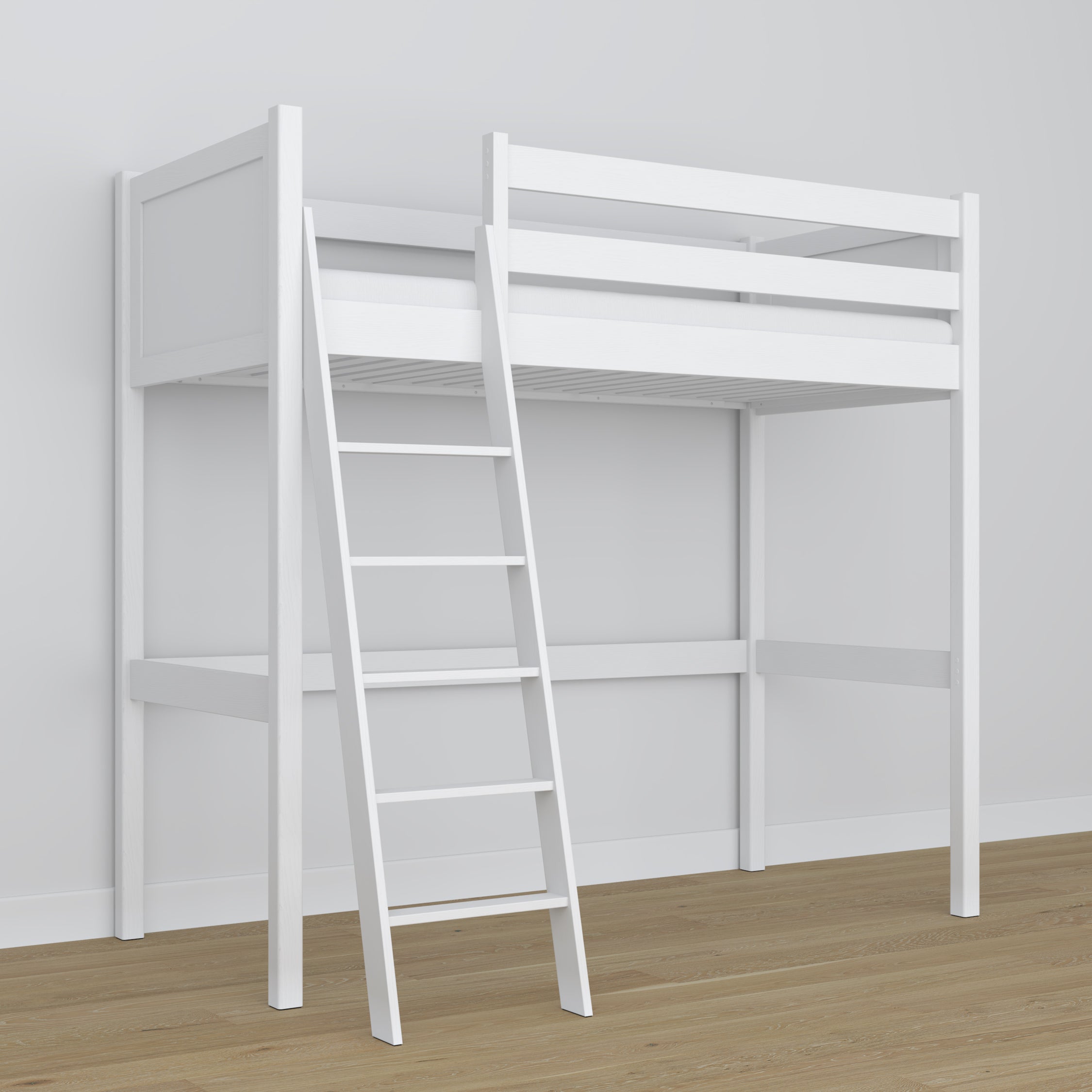 Balta medinė antresolinė lova - sandūrų ir kopėčių detalės, Nizio Home