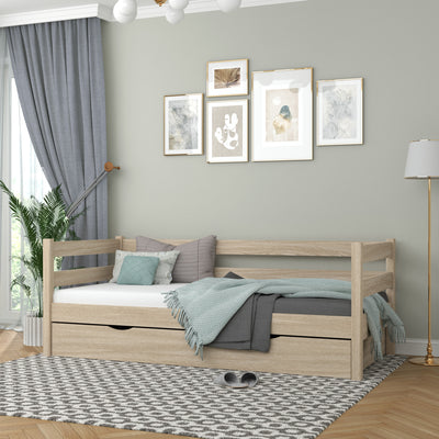 Łóżko sofa z szufladą dębowe dąb bielony – pokój dziecięcy, styl scandi Nizio