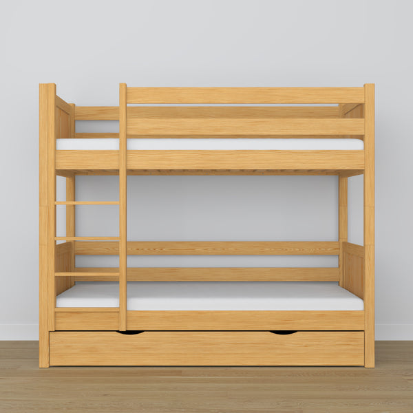 Natural Pine Bunk Bed with Drawer – Wooden Safety Rail and Ladder, Nizio