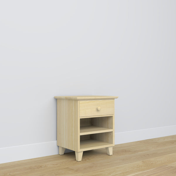 Szafka nocna N02 sosna bezbarwna – sosnowe, widok frontalny, Nizio Home