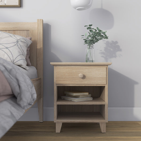 Bedside table N02 oak bleached oak – open drawer, bedside storage compartment